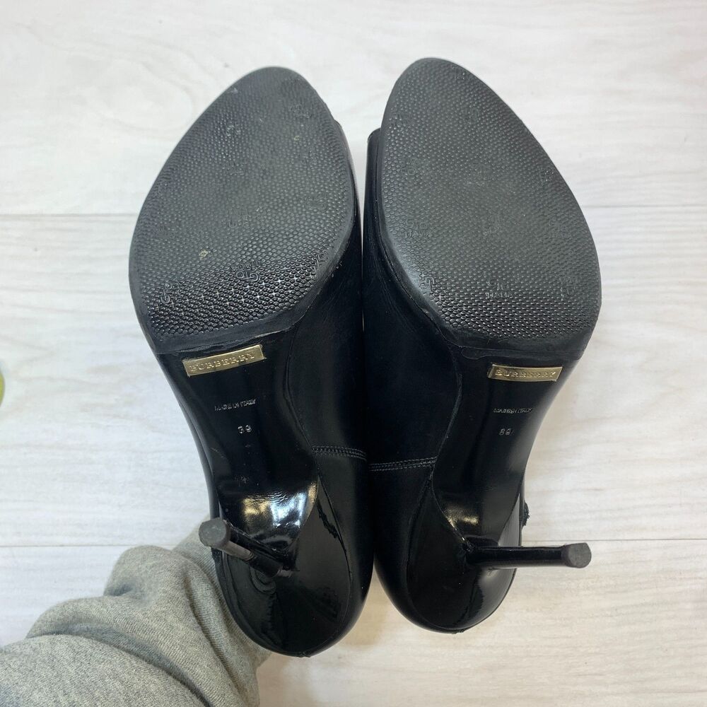 Burberry Ankle Boots Women's Size 8.5 Black Leather Peep Toe Stiletto Heels - Picture 10 of 13